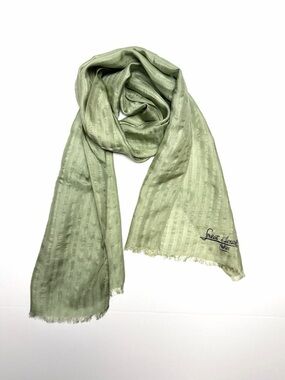 LAURENT D'HERVAL Paris Rectangle Silk Scarf Light Green Men's Women's France Vtg